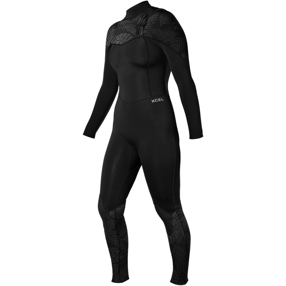 2026 Xcel Da Donna Comp 4/3mm Chest Zip Muta WN43ZXC4P - Black / Palm Print